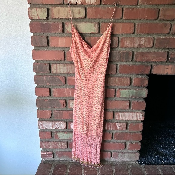 VTG Betsey Johnson Peach Floral Print Beaded Hem Sleeveless Dress Sz 8 PETITE - Picture 10 of 15